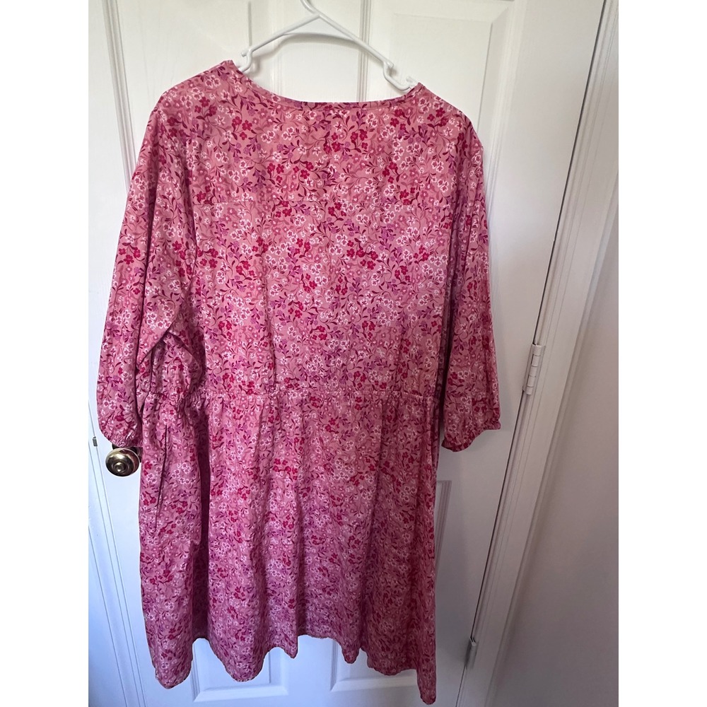 Terra & Sky Pink Floral Cotton Button Front Midi Dress Plus 3X 24W-26W Pockets - Picture 8 of 8